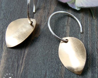 Gold Filled Petal Earrings – Sterling Silver Hoop, Minimalist Jewelry, Mixed Metal Dangles