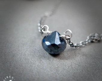 Hematite and Sterling Silver Drop Pendant - Small Faceted Black Gemstone Necklace, jewelry Gift