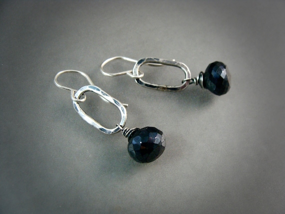 Micro faceted hematite gemstone earrings, Sterling silver and hematite jewelry, Gifts for her, black gemstone dangles, Siren jewels