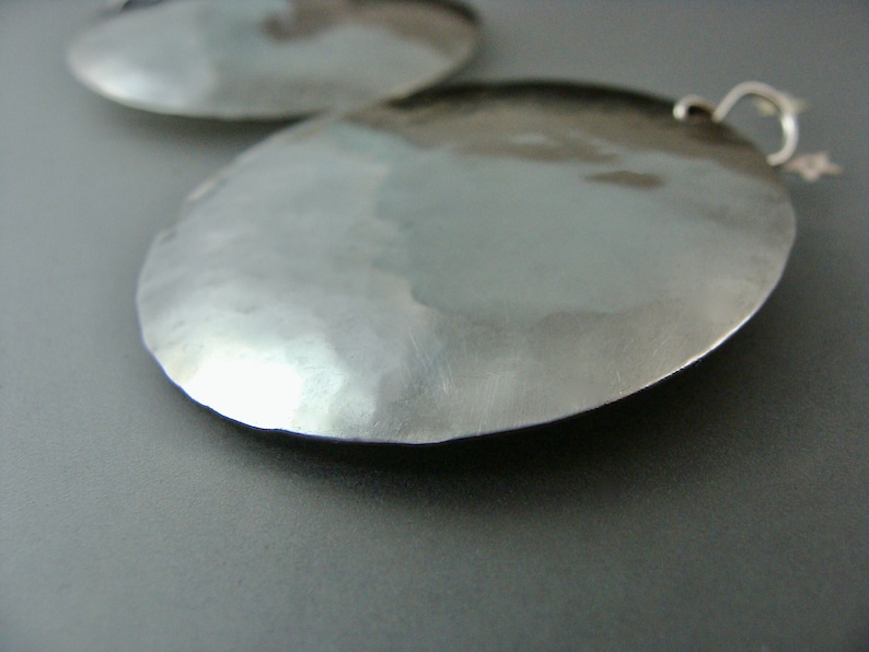 2 inch sterling silver 925 discs earrings, large hammered sterling disc earrings, gifts for her, siren jewels full moon earrings image 3