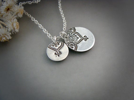 Imprinted Sterling Silver Double Coin Necklace, Siren Jewels, Handmade Sterling Silver Pendant, Gifts For Her, "Double Marrakesh Necklace"