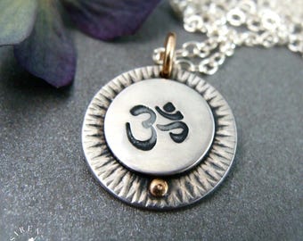 Om Pendant, Handcrafted Sterling Silver Mixed Metal Jewelry For Women, Yoga Jewelry
