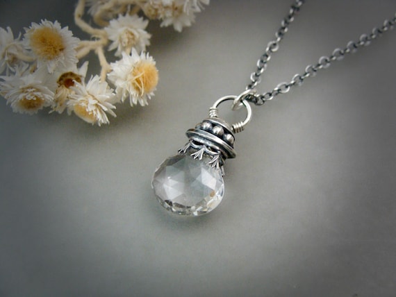 Quartz and Sterling Silver Pendulum Pendant, Quartz Gemstone Necklace, Boho Jewelry, Siren Jewels, Gifts For Her