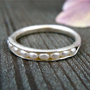 petite pearl sterling silver stack ring, sterling silver pearl ring, handmade silver ring, rings for women, delicate pearl ring, sirenjewels image 1