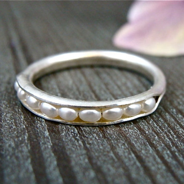 petite pearl stack ring .. sterling silver