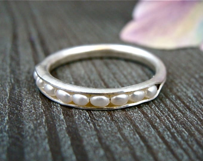 petite pearl stack ring .. sterling silver stacking ring, pearl ring, handmade silver ring, rings for women, delicate pearl stacking ring