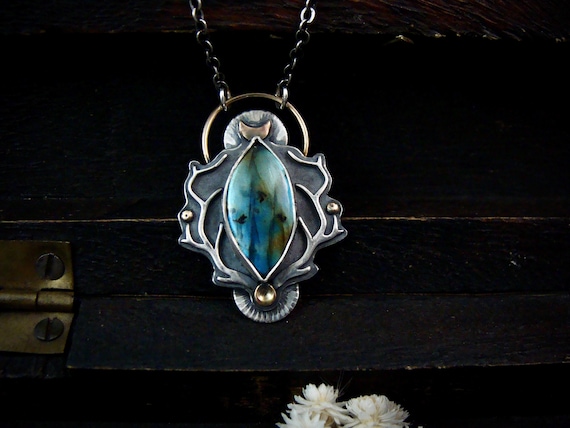 Labradorite and Sterling Silver Mixed Metal Pendant - Artisan Made Witchy Jewelry