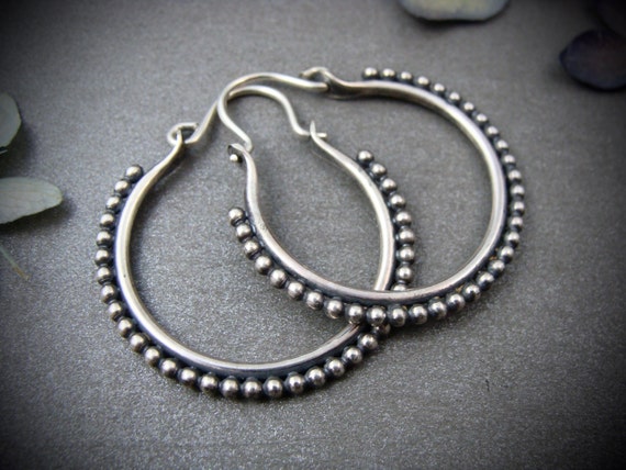 Sterling silver 925 artisan made hoops, Contemporary beaded hoops, Tribal jewelry, Unique handmade earrings, Gifts for her "Fusion hoops"