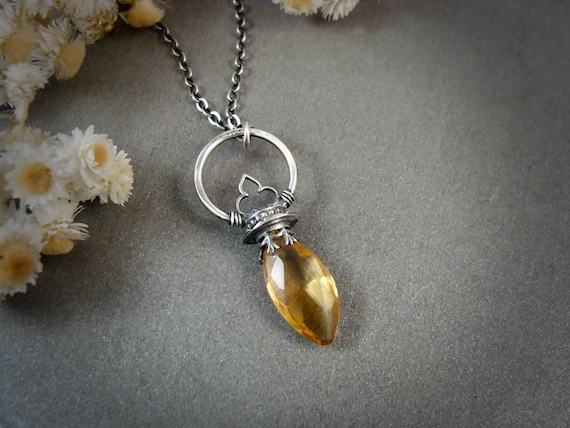 Citrine and sterling silver pendulum pendant, gifts for her, cottage core, November birthstone necklace, siren jewels, drop gemstone pendant