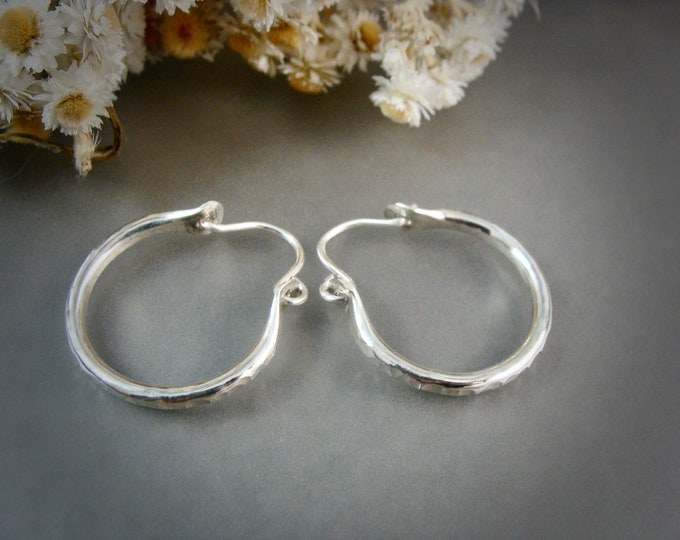 chisel hoops... sterling silver hoops, small hoops, hammered silver, one inch hoops, thick hoops, minimalist jewelry, gifts for her