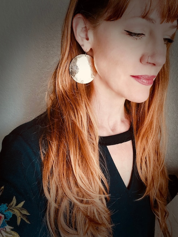 Large Hammered Gold Disc Earrings – 2 Inch 14k Gold Filled Statement Earrings, Handmade Gifts for Her, Siren Jewels, "Soleil Earrings"
