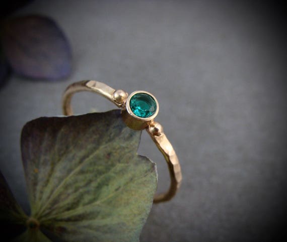 Emerald and solid 14k gold stack ring, May birthstone ring, Delicate minimalist ring, Gifts for her, emerald jewelry "Tiny nature spirit"