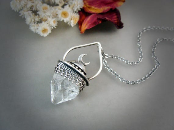 Apophyllite Sterling Silver Pendulum Pendant, Witchy Jewelry, Unique Gothic Jewelry For Her, Boho Silversmith Pendant, Siren Jewels