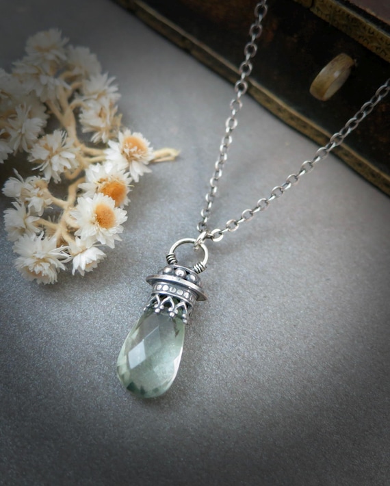 Green Amethyst Pendulum Necklace - Boho Gemstone Pendant, Handcrafted Jewelry