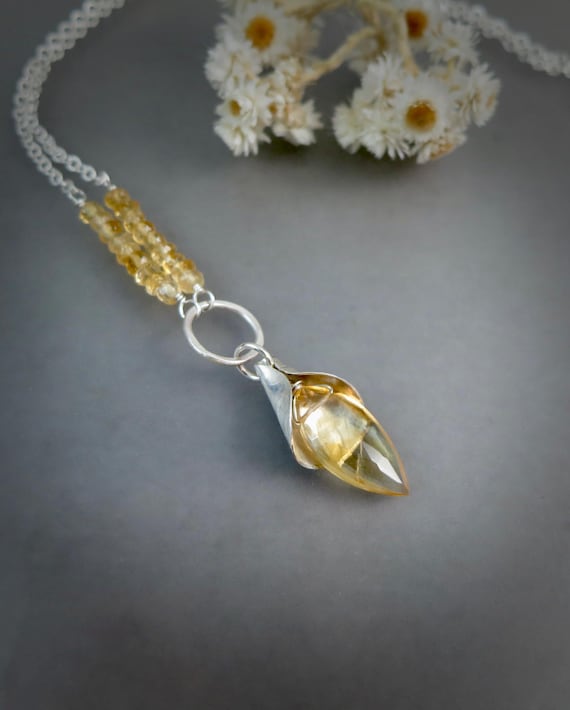 Citrine and Sterling Silver Drop Pendant - Cala Lily Necklace, November birthstone Jewelry