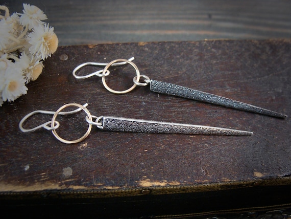 Dark academia gothic sterling spike dangles, Mixed metal spike earrings, 925 jewelry, Siren jewels, Gifts for women and teens, Siren jewels