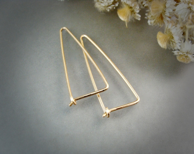 long 14k gold filled simple geometric triangle hoop earrings, gold minimalist earrings, gifts for women, siren jewels