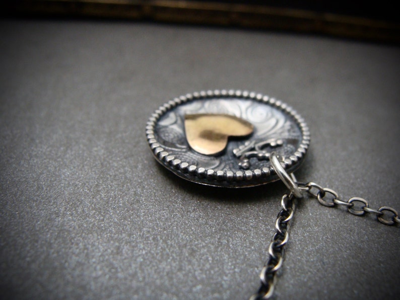 gold heart pendant keep it safe ...mixed metal heart pendant sterling silver heart pendant heart crown pendant gifts handmade jewelry