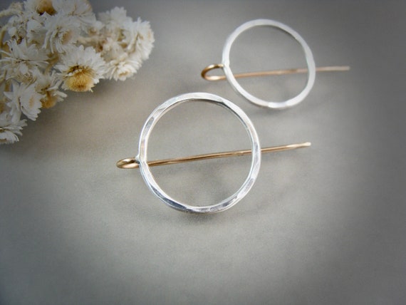 Minimalist Mixed Metal Hoops – 14k Gold Filled & Sterling Silver Small Post Earrings, Handmade Jewelry, Gifts for Her, Siren Jewels