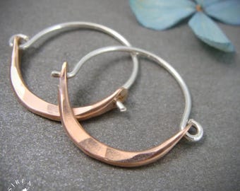 Handmade Rose Gold and Sterling Silver Hoop Earrings - Artisan Jewelry