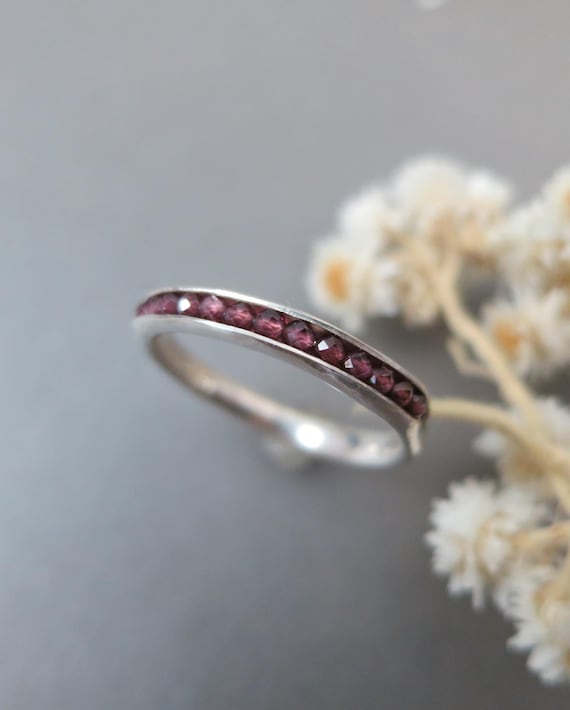 Handmade Rhodolite Garnet Sterling Silver Stacking Ring – January Birthstone Band, Minimalist Artisan Jewelry
