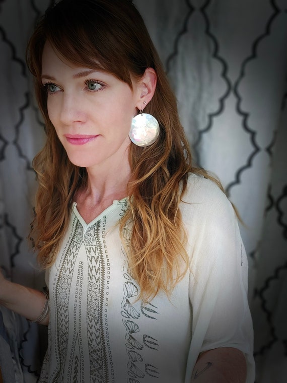 Large Hammered Sterling Silver Disc Earrings – 2 Inch 925 Silver Statement Earrings, Handmade Gifts for Her, Siren Jewels "Full Moon"