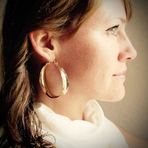 XL Gold Concave Hoops – Chunky Gold Fill Statement Earrings, Wide Lightweight Hoops, 2 Inch Saddle Hoop Earrings, Gifts for Her