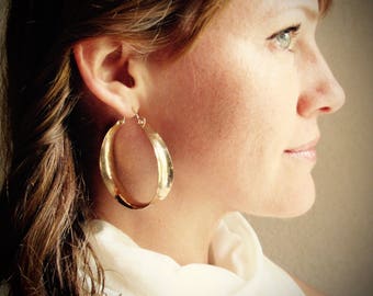 XL 14k gold filled 2" handmade concave hoops, chunky gold statement hoops, wide earrings , gifts for her, lightweight hoops, siren jewels,