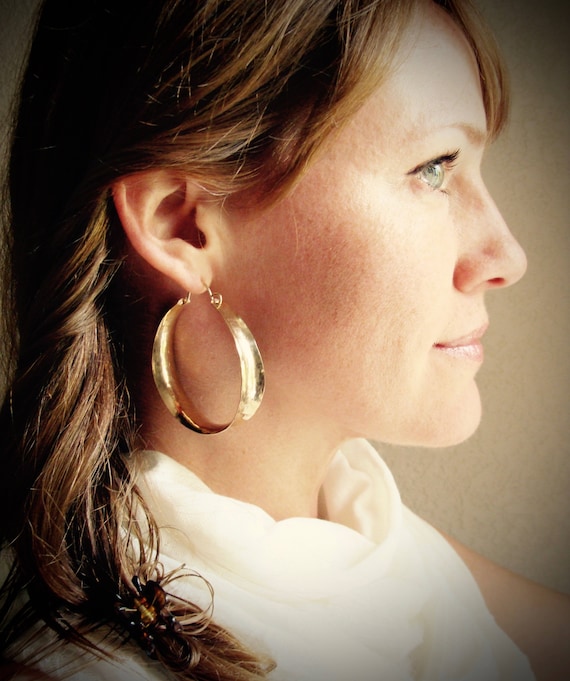 XL Gold Concave Hoops – Chunky Gold Fill Statement Earrings, Wide Lightweight Hoops, 2 Inch Saddle Hoop Earrings, Gifts for Her