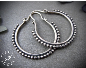 Handmade Sterling Silver Beaded Hoop Earrings – Artisan Tribal Jewelry