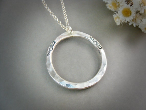 Sterling silver circle pendant, Hammered sterling silver disc, Bohemian chunky silver pendant, Gifts for her, Siren jewels "Bohemian sun"