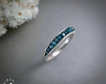 Raw Blue Diamonds & Sterling Silver Multi-Stone Band Ring - Unique Gift For Her