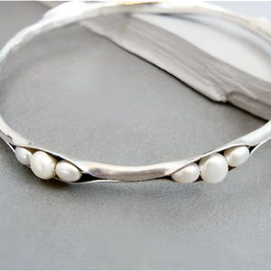 Silber Armreif - Perle Sterling Silber Handgefertigtes Artisan Stacking Armband für Frauen