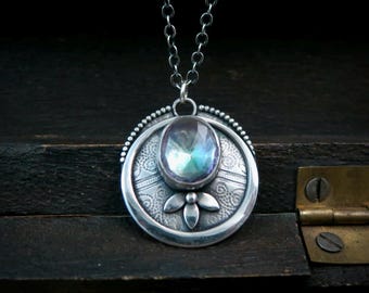Unique Mystic Quartz Sterling Silver Pendant - Silversmith Boho Artisan Jewelry Gifts For Her