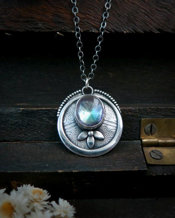 Unique Mystic Quartz Sterling Silver Pendant - Silversmith Boho Artisan Jewelry Gifts For Her