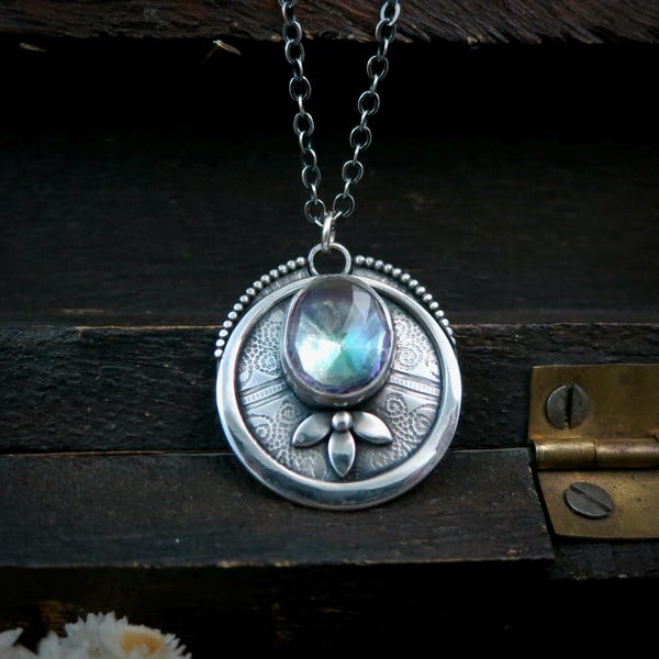 Unique Mystic Quartz Sterling Silver Pendant - Silversmith Boho Artisan Jewelry Gifts For Her