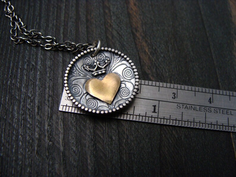 gold heart pendant keep it safe ...mixed metal heart pendant sterling silver heart pendant heart crown pendant gifts handmade jewelry