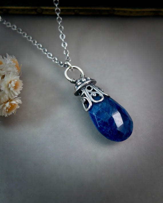 Sodalite Teardrop Necklace, Blue Gemstone Pendant, Handcrafted Jewelry, Elegant Accessory, Sterling Silver Natural Stone