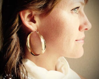 XL Gold Fill Concave Hoop Earrings – 2" Lightweight Statement Hoops, Saddle Design