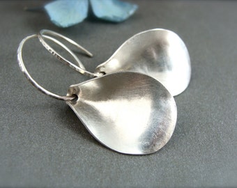 Sterling Silver Petal Earrings – Modern Botanical Hoop Dangles, Jewelry Gift For Her