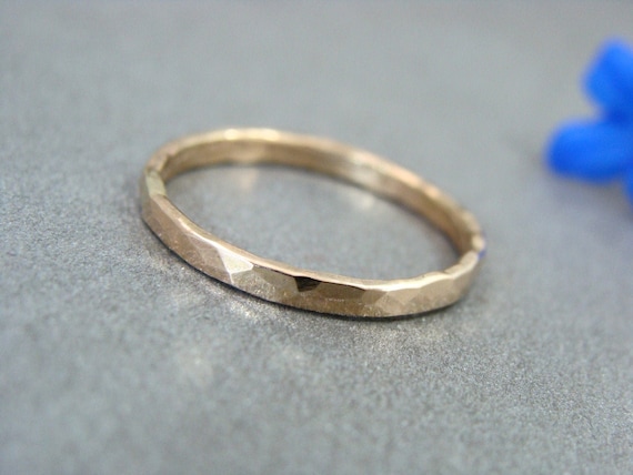 Solid 14k gold stack ring, 14k gold Wedding band, 2 mm hammered gold band, Simple gold ring, Siren jewels, Gifts for her, "Glimmer ring"