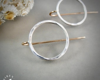 Sterling Silver & Gold Hammered Circle Post Hoop Earrings