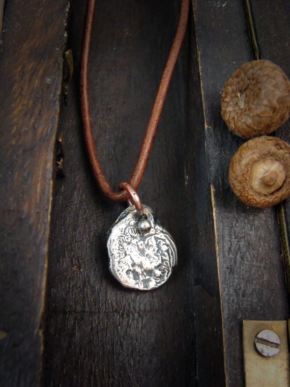 Mens Rustic Unisex Sterling Pendant: Mens mixed metal leather necklace