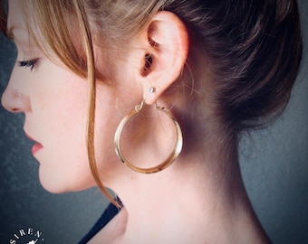 Large Chunky 14k Gold Filled Hoop Earrings- 1.75 Inch Hand-Formed Concave Saddle Design