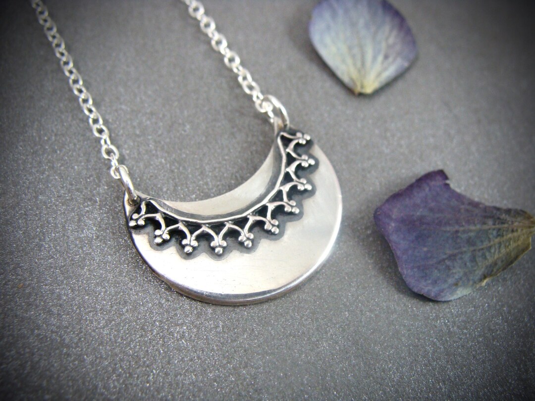 Sterling Silver Crescent Moon Crown Pendant - Filigree Celestial ...