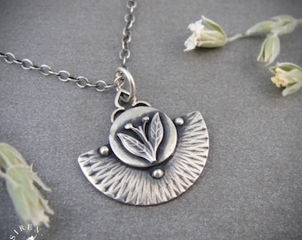 Sterling Silver Cottagecore Dark Academia Flower Necklace, Handmade Botanical Layering Necklace Gift  "Earthing Pendant"
