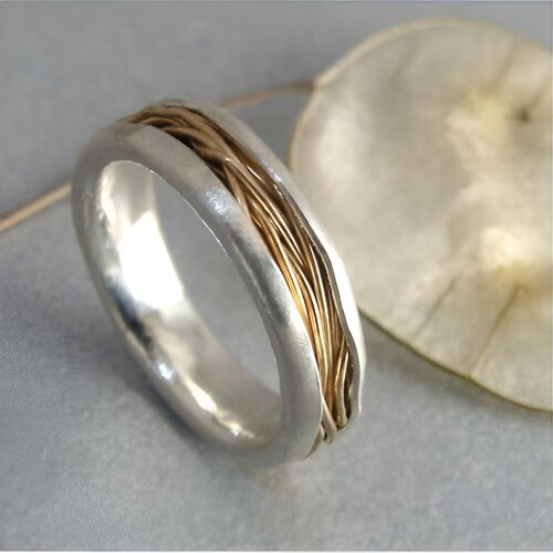 Mixed Metal Wedding Band: 14k Gold Intertwined Sterling  display picture 1