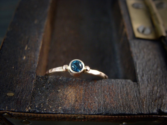 London blue topaz and solid 14k gold stack ring, Gifts for her, Petite gold ring, Gemstone stack ring, Siren jewels "Tiny water spirit"
