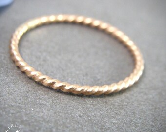 Solid 14k Gold Twist Ring- Delicate Stackable Rope Band