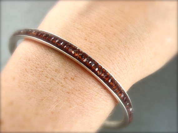 Garnet gemstone and sterling silver bangle, January Birthstone bracelet, Siren jewels, 925 bangle, Handmade gifts for her
